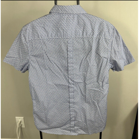 Karl Lagerfeld Button Down Shirt Size L Pearl Snap Blue White Geometric - Picture 7 of 10